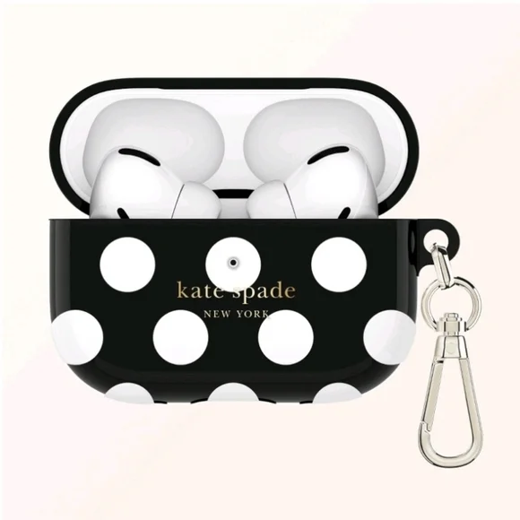 NWT Kate Spade Black and White Polka Dot AirPods Pro Case - Picture 6 of 8